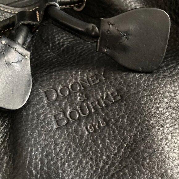DOONEY & BOURKE Pebbled Drawstring Bucket Handbag Satchel Black Leather 10x9 - Picture 3 of 13